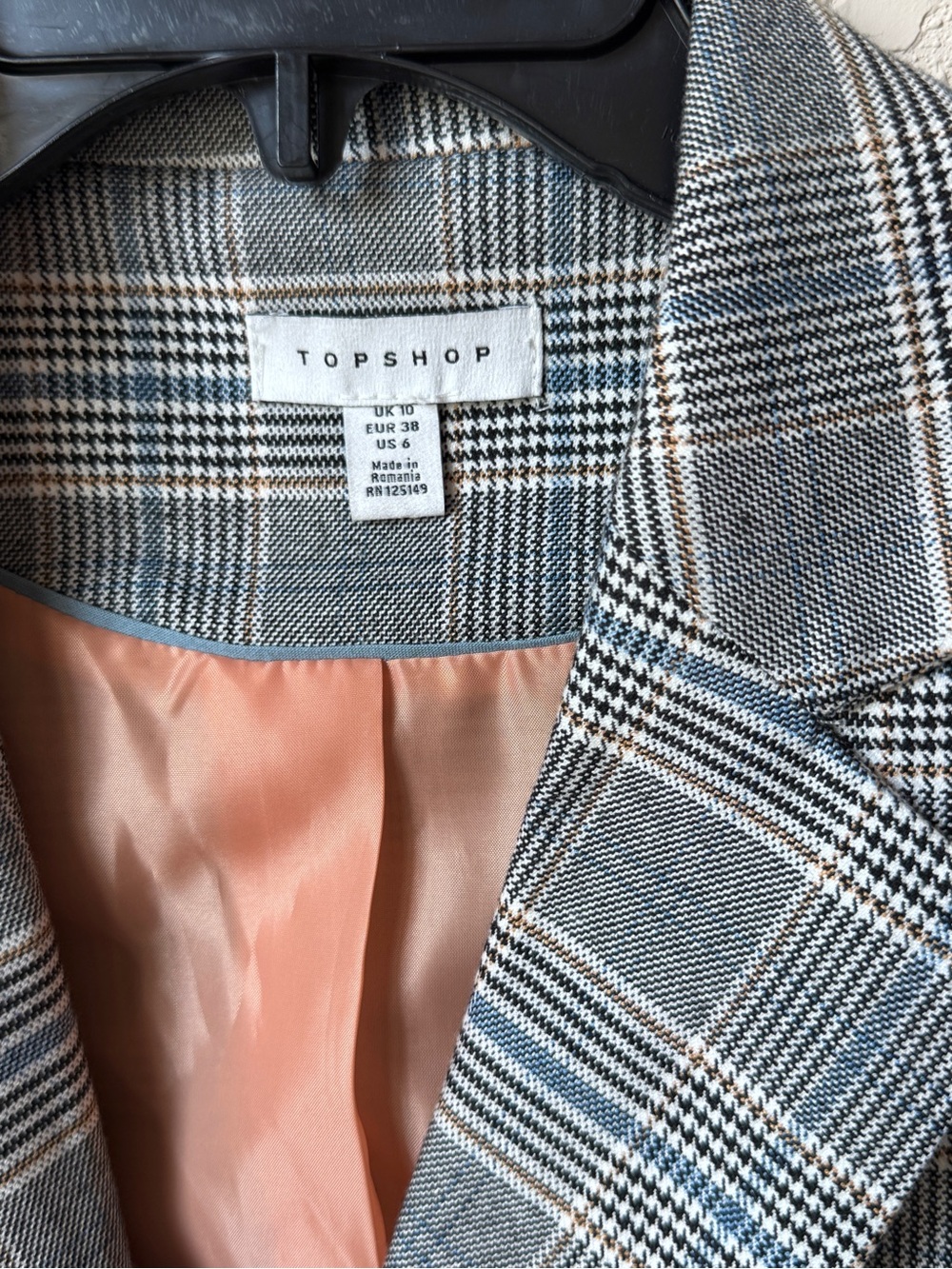 Topshop Checked Double-Breasted Blazer Jacket - Gray Plaid - Picture 5 of 5